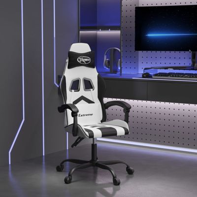 vidaXL Otočná herná stolička biela a čierna umelá koža