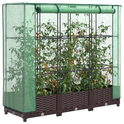 vidaXL Záhon s krytom na skleník ratanový vzhľad 120x40x123 cm