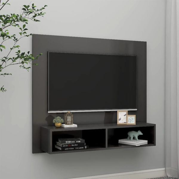 vidaXL Nástenná TV skrinka lesklá sivá 102x23,5x90 cm spracované drevo