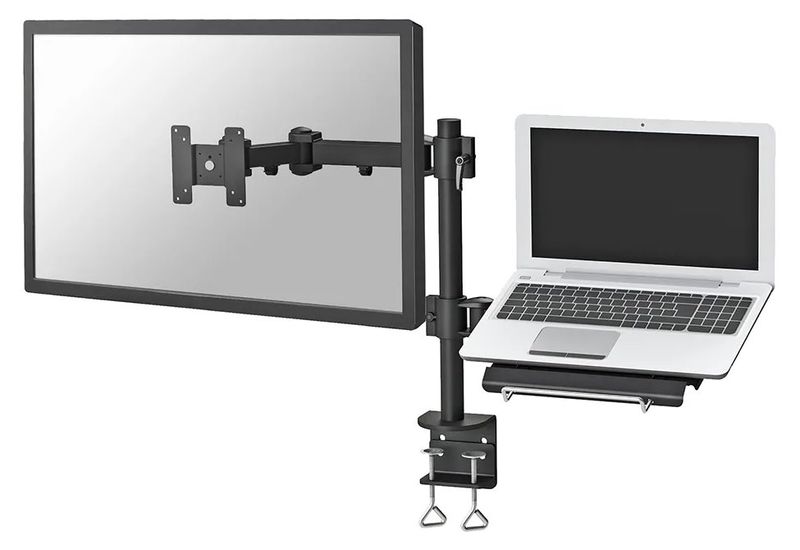 Neomounts FPMA-D960NOTEBOOK / Flat Screen & Notebook Desk Mount (clamp) / Čierny držák, VESA, pre ploché obrazovky, úhlopriečka 10"-27", pre notebooky do 22", nastavenie výšky 0-45 cm, oceľ, čierny