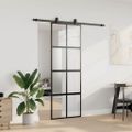 vidaXL Posuvné dvere s kovaním čierne 76x205 cm tvrdené sklo