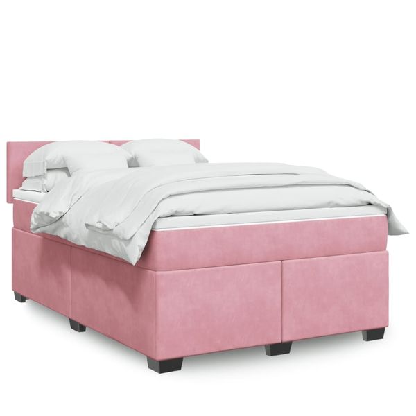 vidaXL Posteľný rám boxsping s matracom ružový 140x190 cm zamat