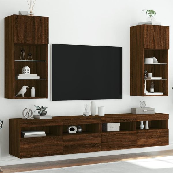 vidaXL TV skrinky s LED svetlami 2 ks hnedý dub 40,5x30x90 cm