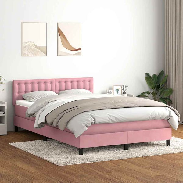 vidaXL Posteľný rám boxsping s matracom ružový 160x210 cm zamat
