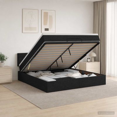 vidaXL Ottoman posteľ s matracom a LED Čierna 140 x 190 cm Látka