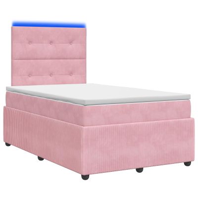 vidaXL LED boxspring posteľ s matracom Ružová 120 x 190 cm Zamat