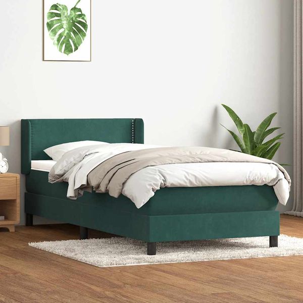vidaXL Posteľný rám boxsping s matracom tmavozelený 100x210 cm zamat
