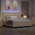 vidaXL LED box s pružinami s čelnou doskou Krémová 180 x 200 cm látka