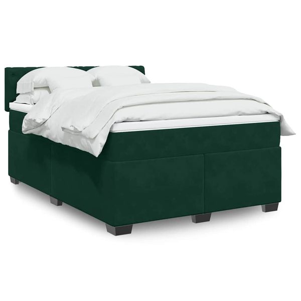 vidaXL Posteľný rám boxsping s matracom tmavozelený 160x200 cm zamat