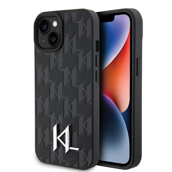 Puzdro Karl Lagerfeld pre iPhone 15 6,1" KLHCP15SPKLPKLK čierna HC Hot Stamp Monogram KL kovové logo