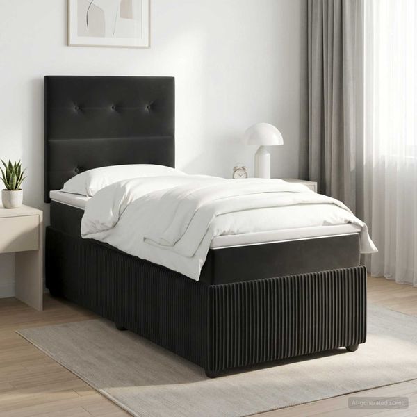 vidaXL Posteľ boxspring s matracom Čierna 100 x 200 cm Zamat