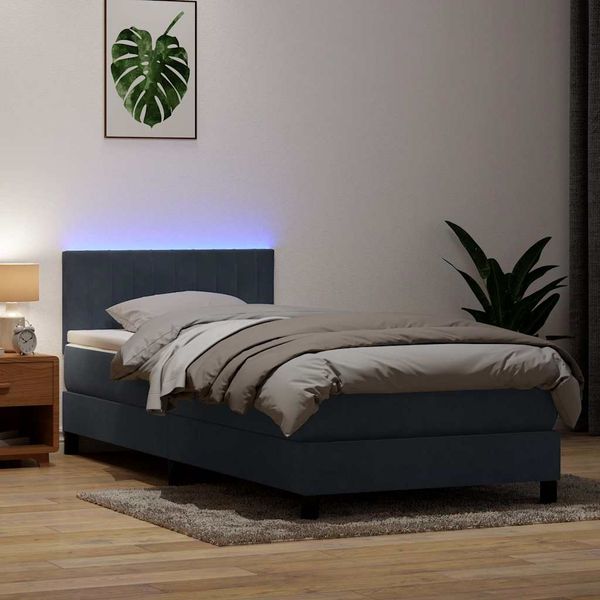 vidaXL Box Spring Posteľ s matracom a LED Tmavosivá 100x220 cm Zamat