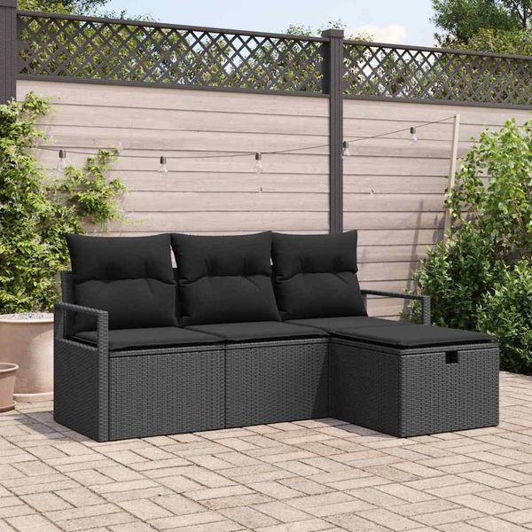 vidaXL Súprava záhradných pohoviek s vankúšom 4 pcs Čierna Poly ratan