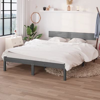 vidaXL Posteľný rám, sivý, borovicový masív 135x190 cm, dvojlôžko