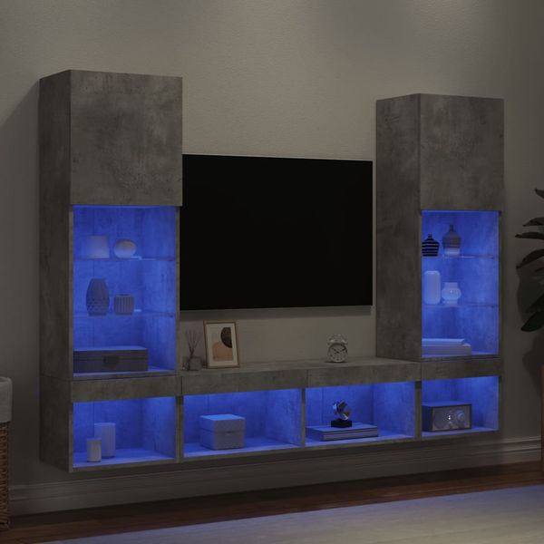 vidaXL 5-dielne TV nástenné skrinky s LED betónovo sivé kompozit.drevo