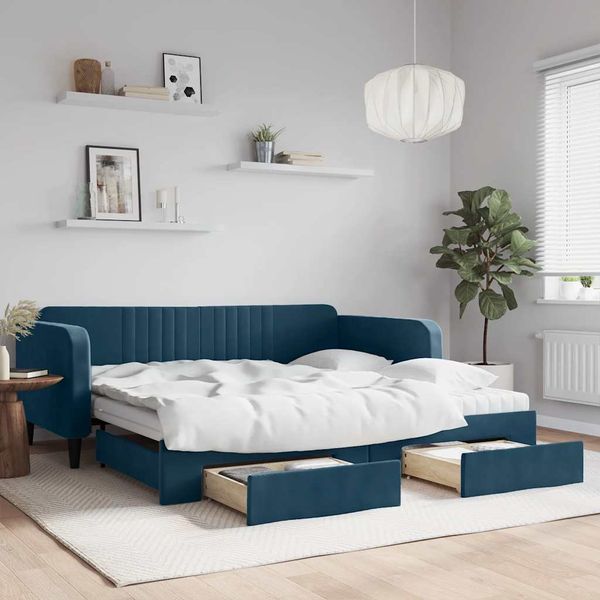 vidaXL Rozkladacia denná posteľ so zásuvkami modrá 100x200 cm zamat