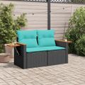 vidaXL Záhradná pohovka s vankúšmi, 2-miestna, čierna, polyratan