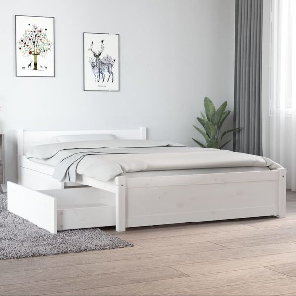 vidaXL Posteľný rám so zásuvkami biely 120x190 cm malé dvojlôžko