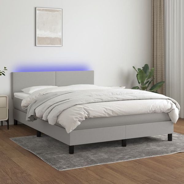 vidaXL Posteľ boxsping s matracom a LED bledosivá 140x190 cm látka