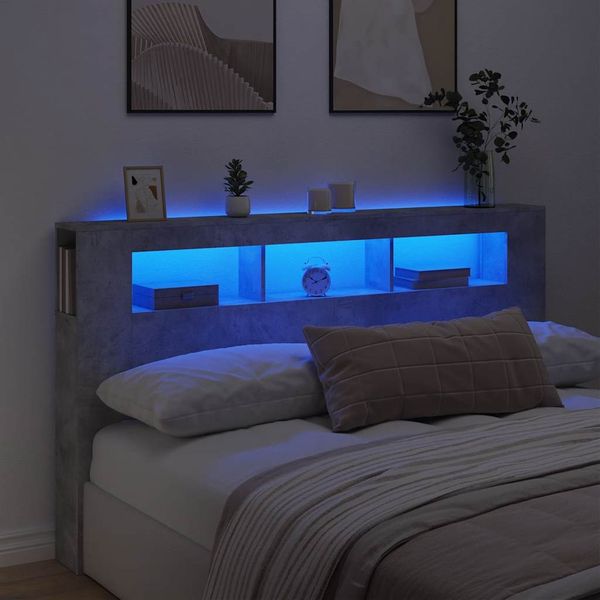 vidaXL Čelo s LED betónovo sivé 180x18,5x103,5 cm kompozitné drevo