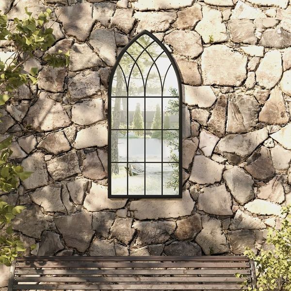 vidaXL Záhradné zrkadlo čierne 100x45 cm exteriérové železo