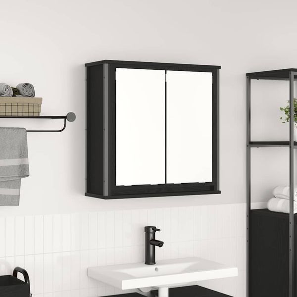 vidaXL Kúpeľňová nástenná skrinka so zrkadlom dub čierny 60x21x60 cm