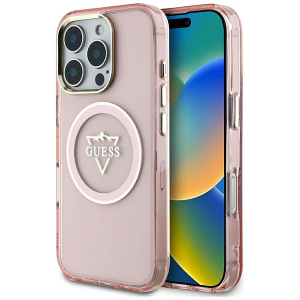 Guess Hardcase MagSafe IML Metal Mountain Logo Case for iPhone 16 Pro Max 6,9" Pink