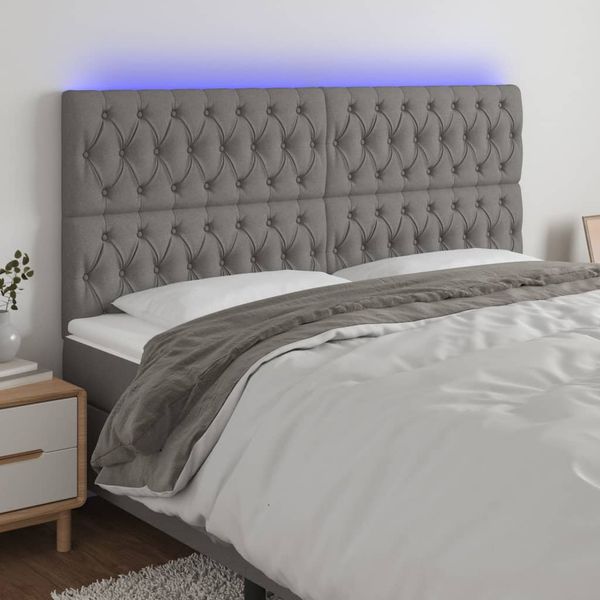vidaXL Čelo postele s LED tmavosivé 180x7x118/128 cm látka