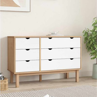 vidaXL Skrinka so zásuvkami OTTA, hnedo biela 111x43x73,5 cm, borovica