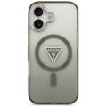 Puzdro Guess Magsafe IML Gradient s potlačou trojuholníkového loga a striebornými kovovými tlačidlami fotoaparátu pre iPhone 17 Khaki