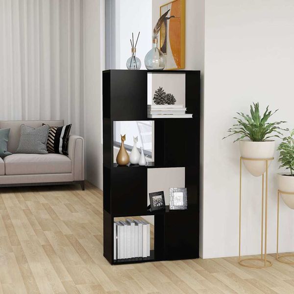vidaXL Knižnica/deliaca stena, čierna 60x24x124,5 cm, kompozitné drevo