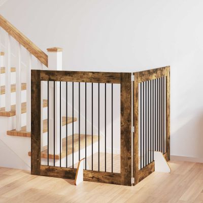 vidaXL Brána pre psov so stojanmi 2 pcs Dymový dub 100 x 100 cm