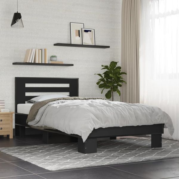 vidaXL Posteľný rám čierny 90x190 cm kompozitné drevo a kov