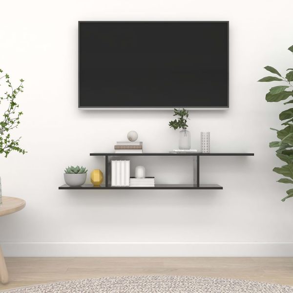 vidaXL Nástenná TV polica, lesklá čierna 125x18x23cm, kompozitné drevo