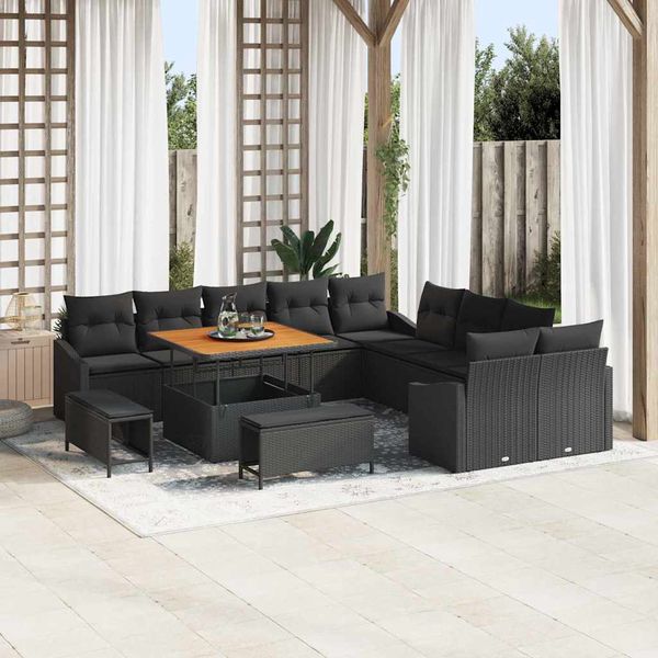 vidaXL Súprava záhradných pohoviek s vankúšom 13 pcs Čierna Poly ratan