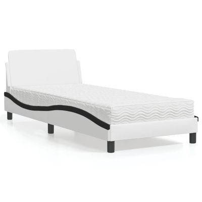 vidaXL Posteľ s matracom Dover bielo-čierna 90x190 cm umelá koža
