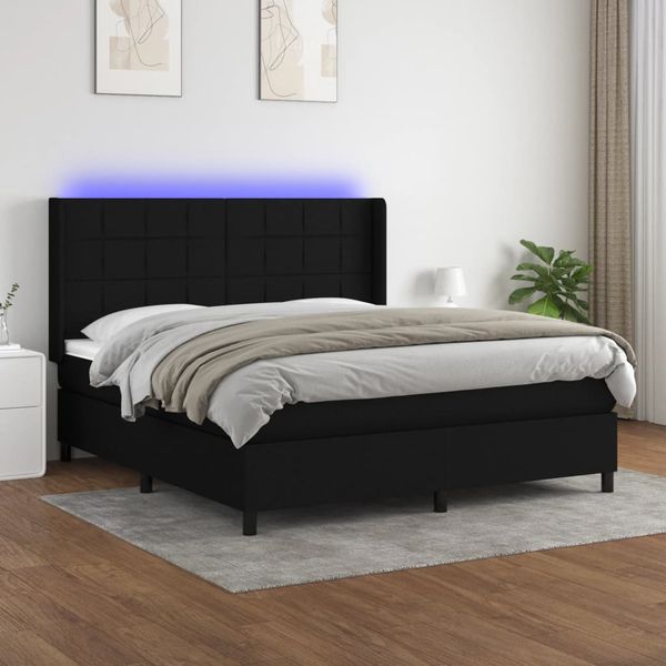 vidaXL Posteľ boxsping s matracom a LED čierna 160x200 cm látka