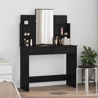 vidaXL Toaletný stôl s zrkadlom s poličkou Čierny dub 96 x 39 x 142 cm