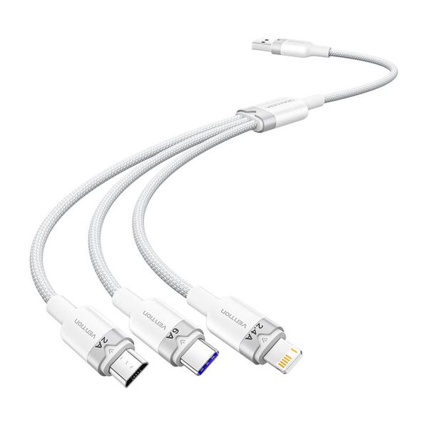 Kábel USB 2.0 A na 3 v 1 6A Vention CTRWG 1,5 m (biely)