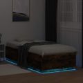 vidaXL Posteľný rám s LED svetlami dymový dub 100x200 cm kompoz. drevo