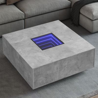vidaXL Konferenčný stolík s nekonečnými LED betónovosivý 100x100x40 cm