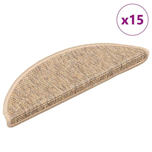 vidaXL Schodové rohože 15 ks 56x17x3 cm sisalové polkruhové