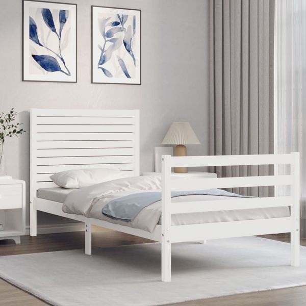 vidaXL Rám postele s čelom biely 100x200 cm masívne drevo