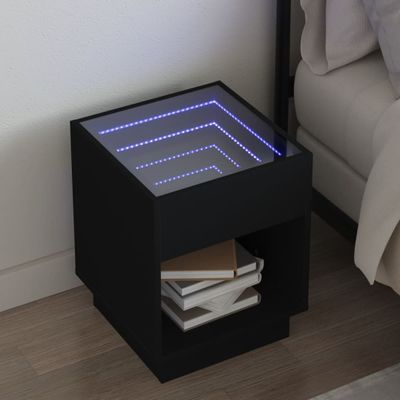 vidaXL Nočný stolík s nekonečnými LED čierny 40x40x50 cm