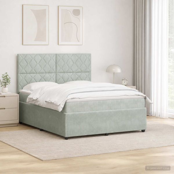 vidaXL LED boxspring posteľ s matracom Svetlosivá 140 x 200 cm Zamat