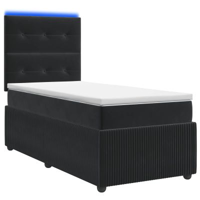 vidaXL LED boxspring posteľ s matracom Čierna 90 x 200 cm Zamat