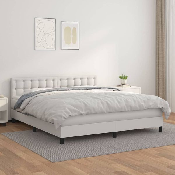 vidaXL Boxspring posteľ s matracom biela 160x200 cm umelá koža