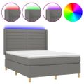 vidaXL Posteľ boxsping s matracom a LED tmavosivá 140x200 cm látka