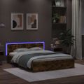 vidaXL Posteľný rám s čelom a LED dymový dub 150x200 cm