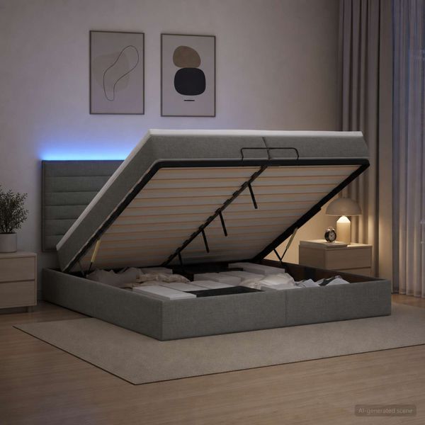 vidaXL Ottoman posteľ s matracom a LED Tmavosivá 200 x 200 cm Látka